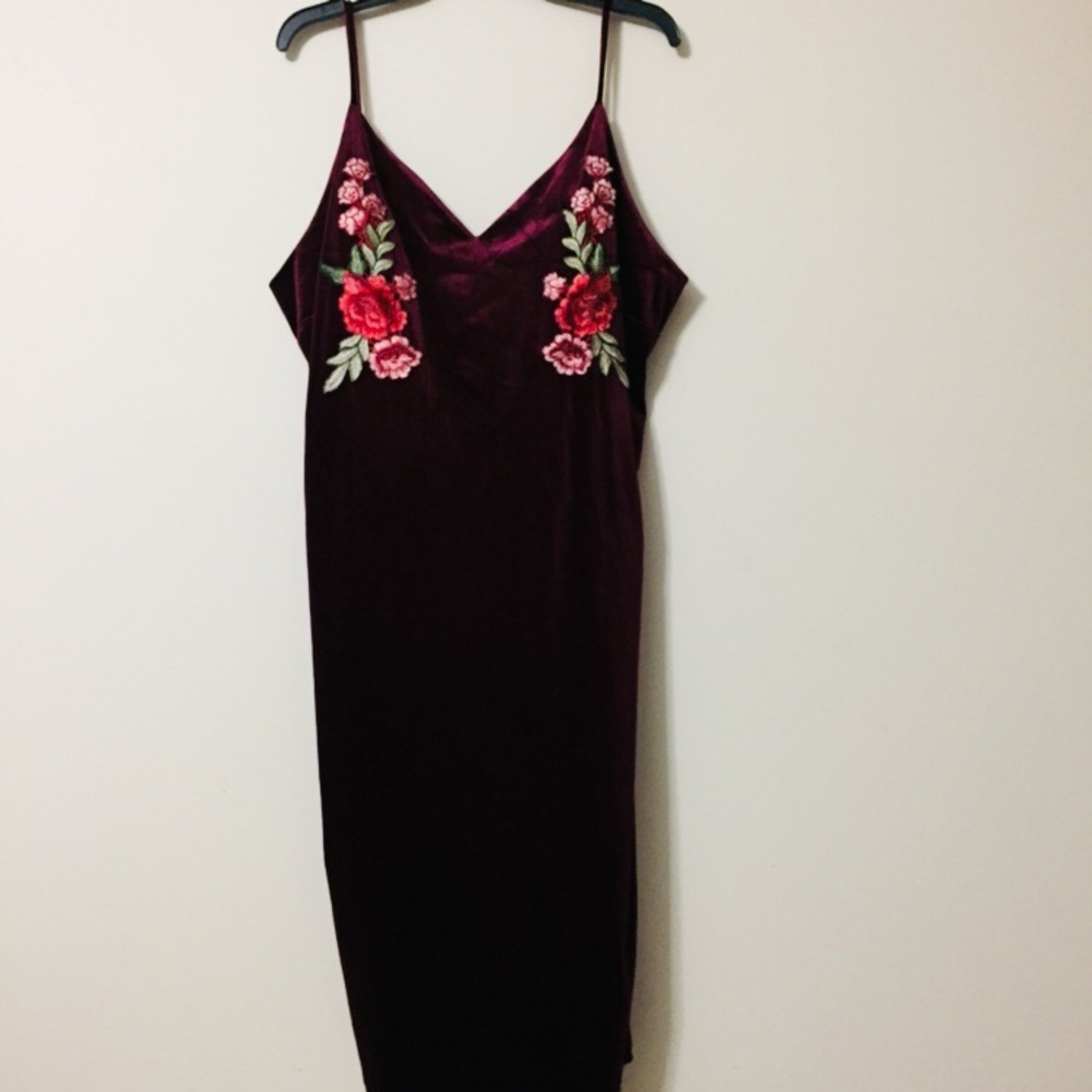 Love J burgundy Velvet Embroidered dress
